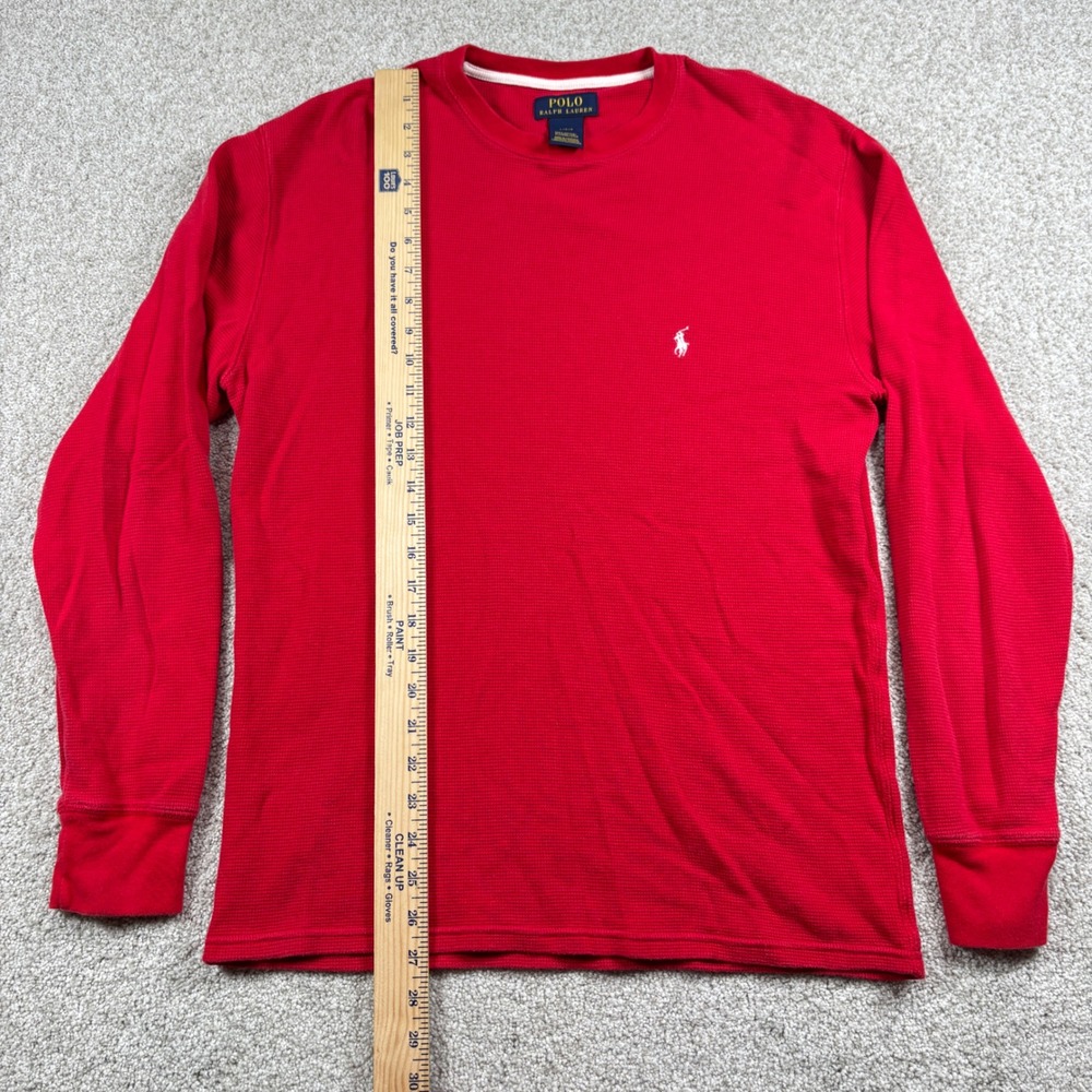 Polo Ralph Lauren Waffle Knit Thermal Men Large Red Long Sleeve Pony Logo - Picture 3 of 7